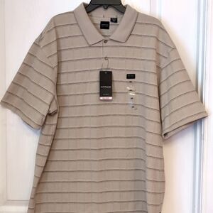 Arrow  Khaki Tan Striped Short Sleeve Polo Shirt. Size XXL.  NEW